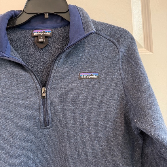 Patagonia Women's Pullover Sweater 1/4 Zip Fleece Lined Blue Poly Knit sz M - Picture 6 of 11